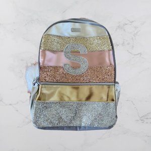 Justice Glitter Stripe Initial Backpack Full with S initial